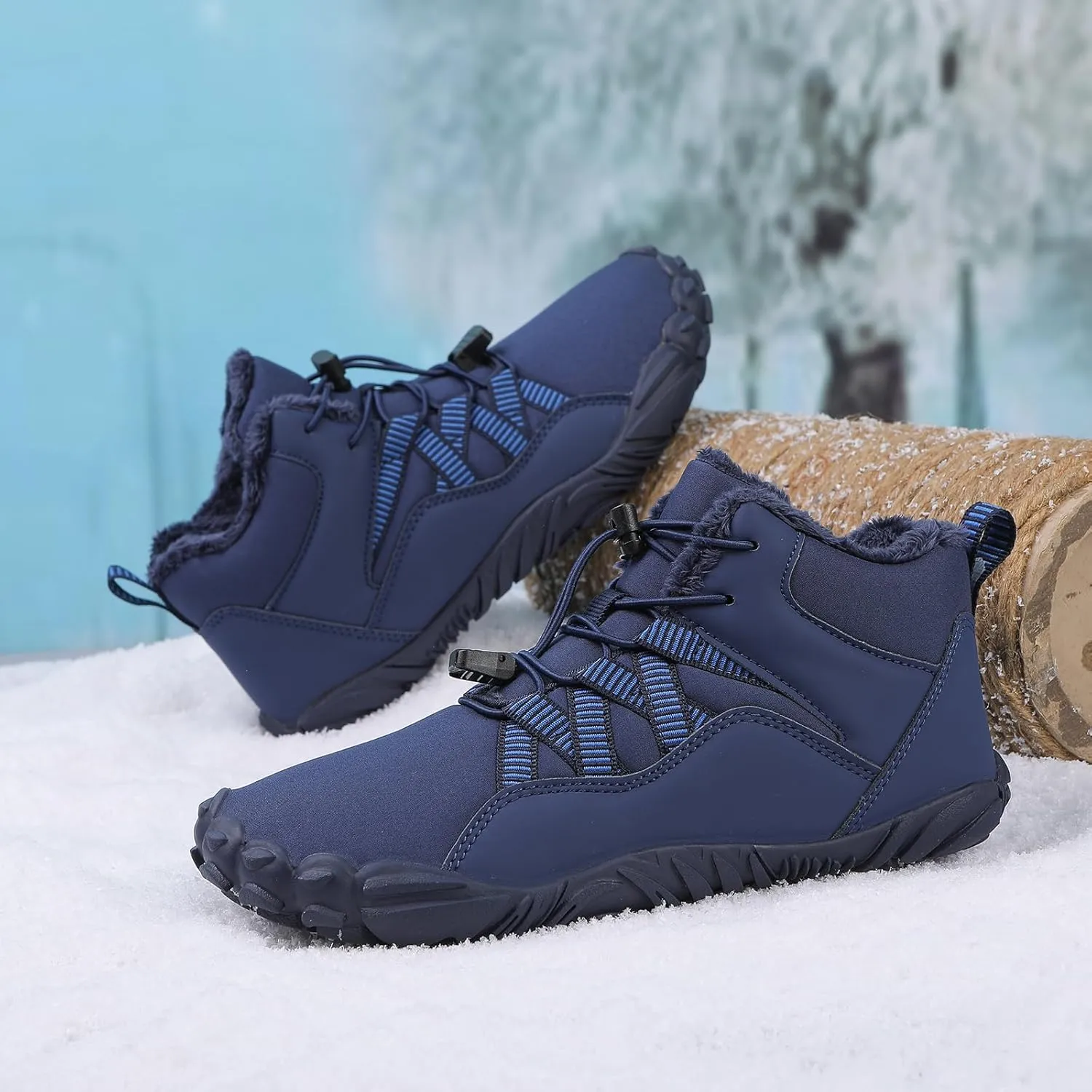 Snow Boots for Women&Men Winter Boots Barefoot Women's Men's Warm Faux Fur Lined Waterproof Snow Sneakers Wide Toe Box Zero Drop Ankle Booties Slip On Minimalist Barefoot Winter Casual Shoes
