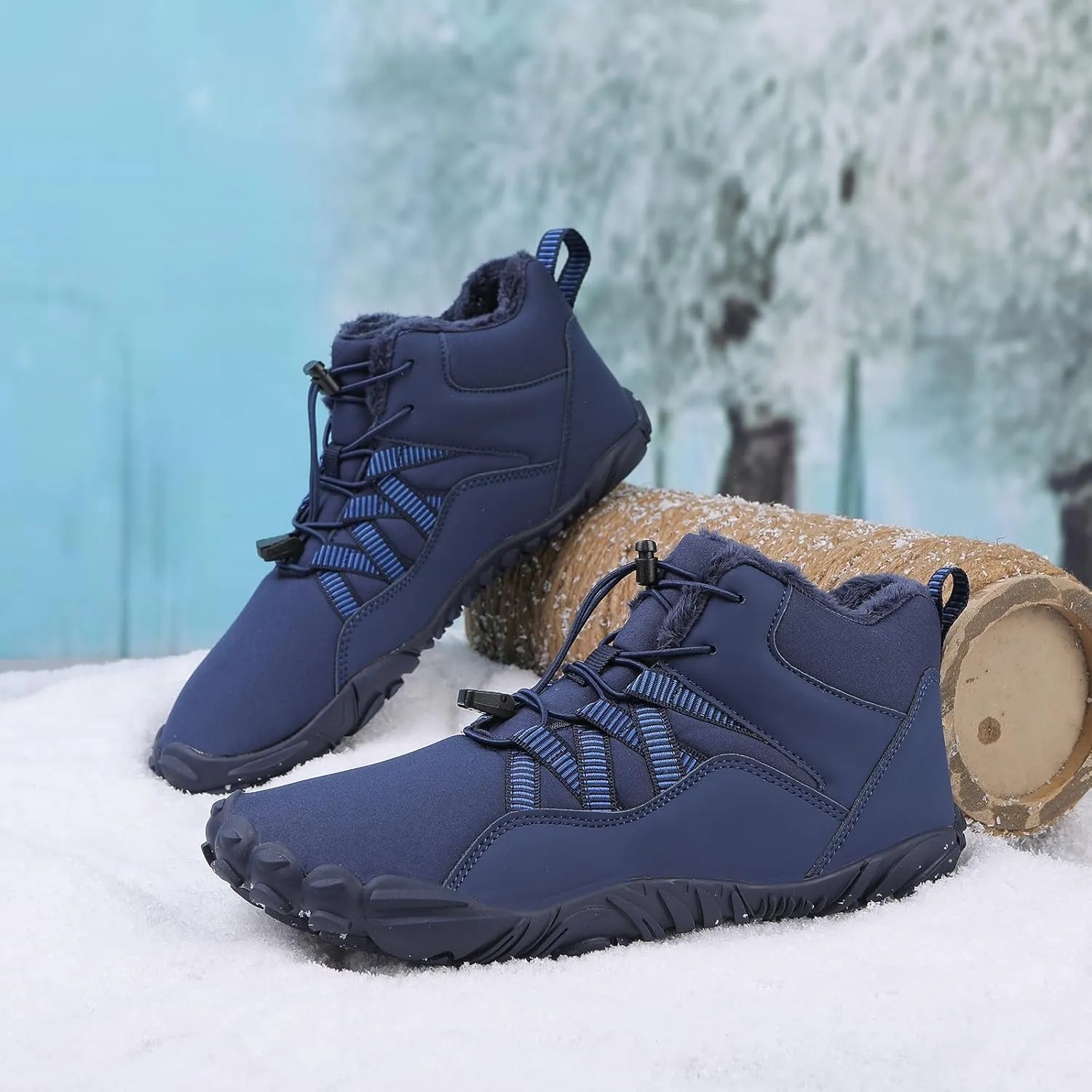 Snow Boots for Women&Men Winter Boots Barefoot Women's Men's Warm Faux Fur Lined Waterproof Snow Sneakers Wide Toe Box Zero Drop Ankle Booties Slip On Minimalist Barefoot Winter Casual Shoes