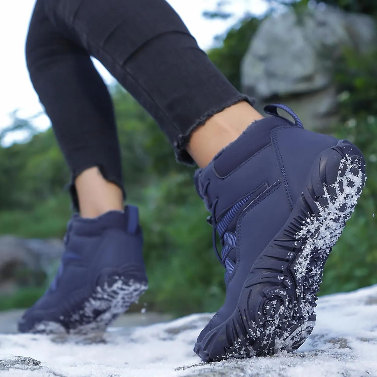 Snow Boots for Women&Men Winter Boots Barefoot Women's Men's Warm Faux Fur Lined Waterproof Snow Sneakers Wide Toe Box Zero Drop Ankle Booties Slip On Minimalist Barefoot Winter Casual Shoes