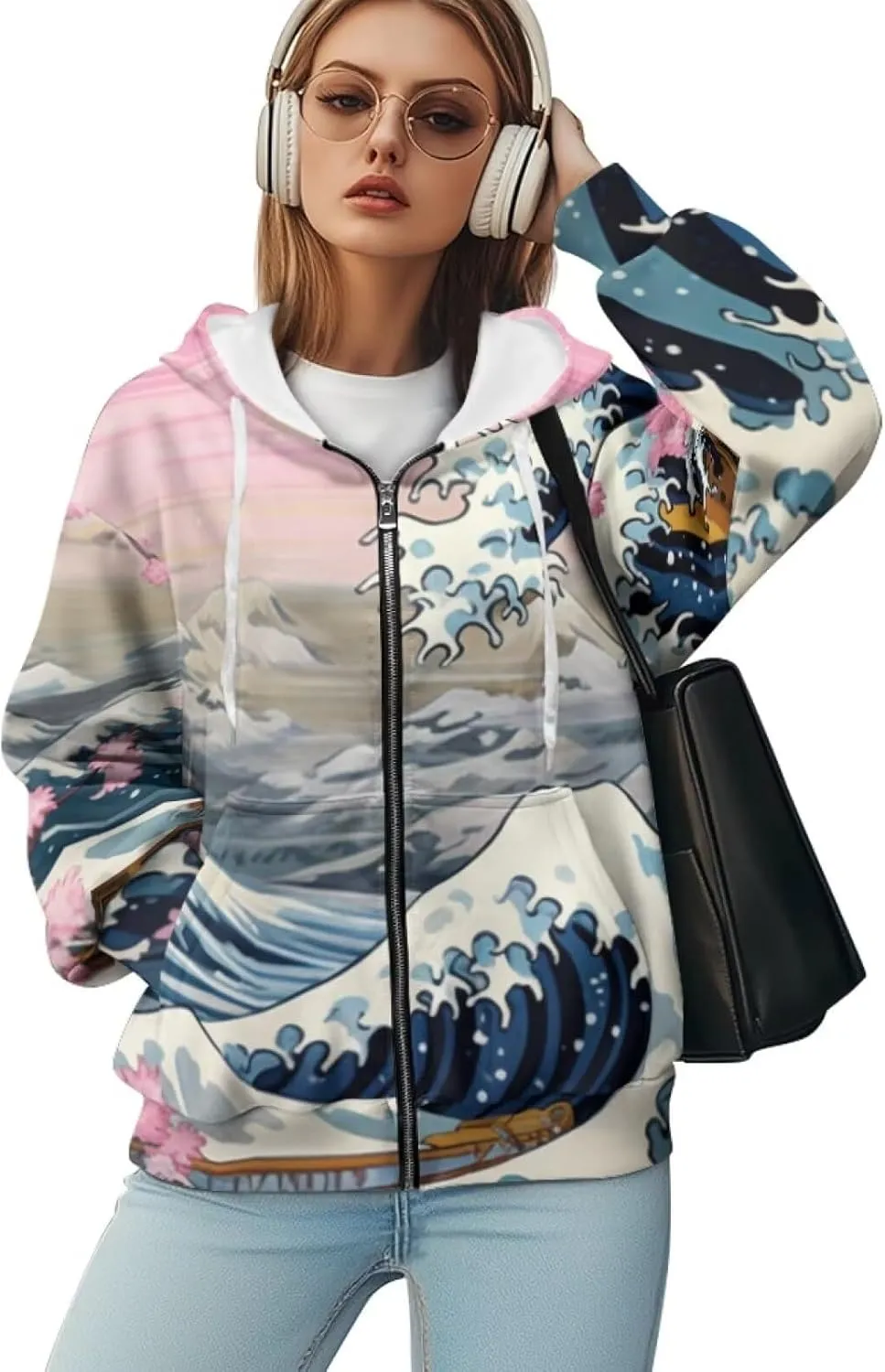 Starry Night Painting Women Full Zip-Up Hoodies 3D Print Graphic Sweatshirts Cool Novelty Hooded Hoodie