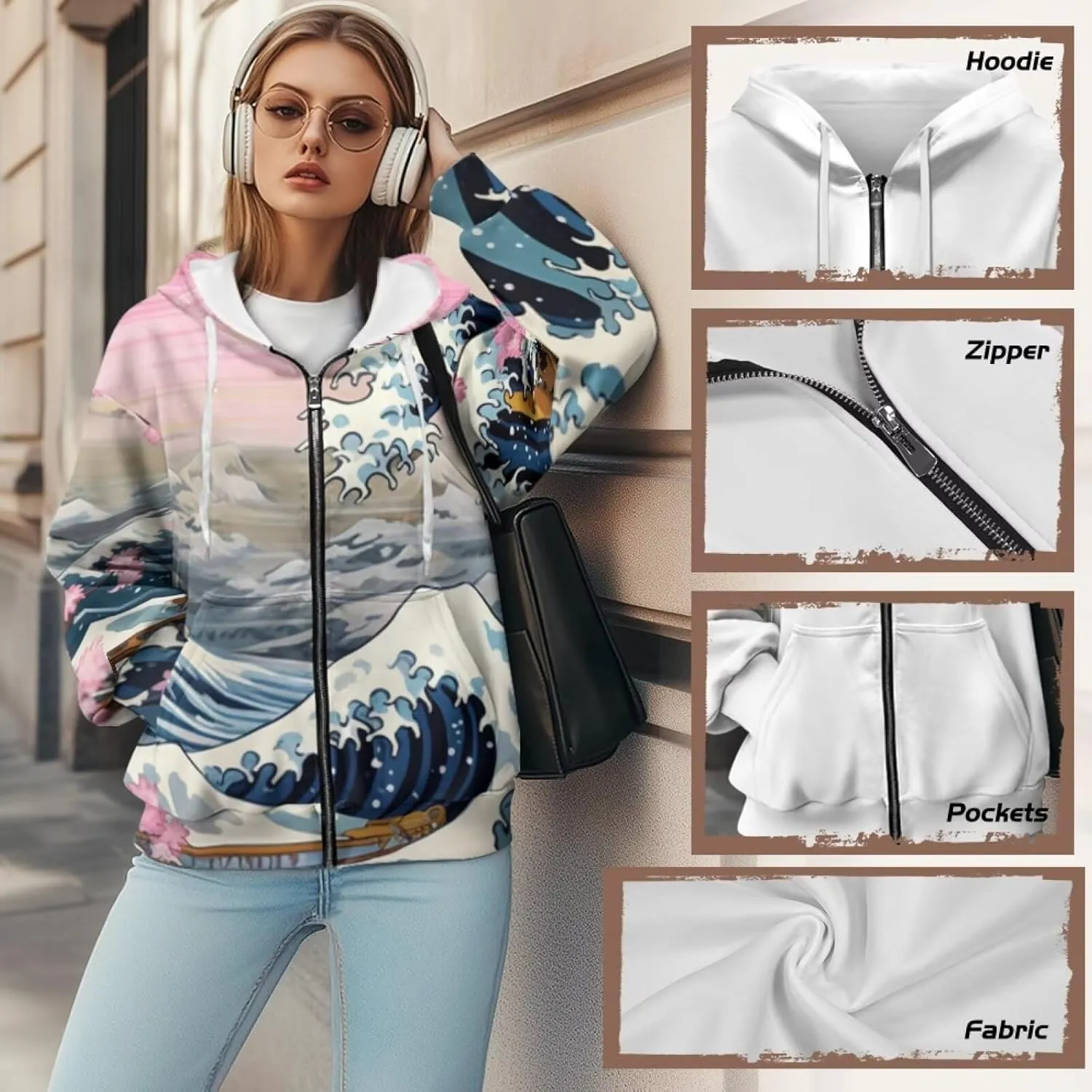 Starry Night Painting Women Full Zip-Up Hoodies 3D Print Graphic Sweatshirts Cool Novelty Hooded Hoodie