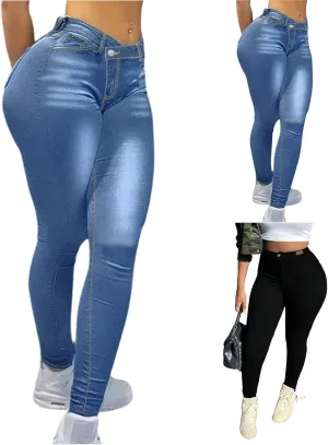 Stretch Jeans for Women Skinny Tummy Control High Waisted Jeans Butt Lifting Plus Size Pull On Denim Pants with Pockets