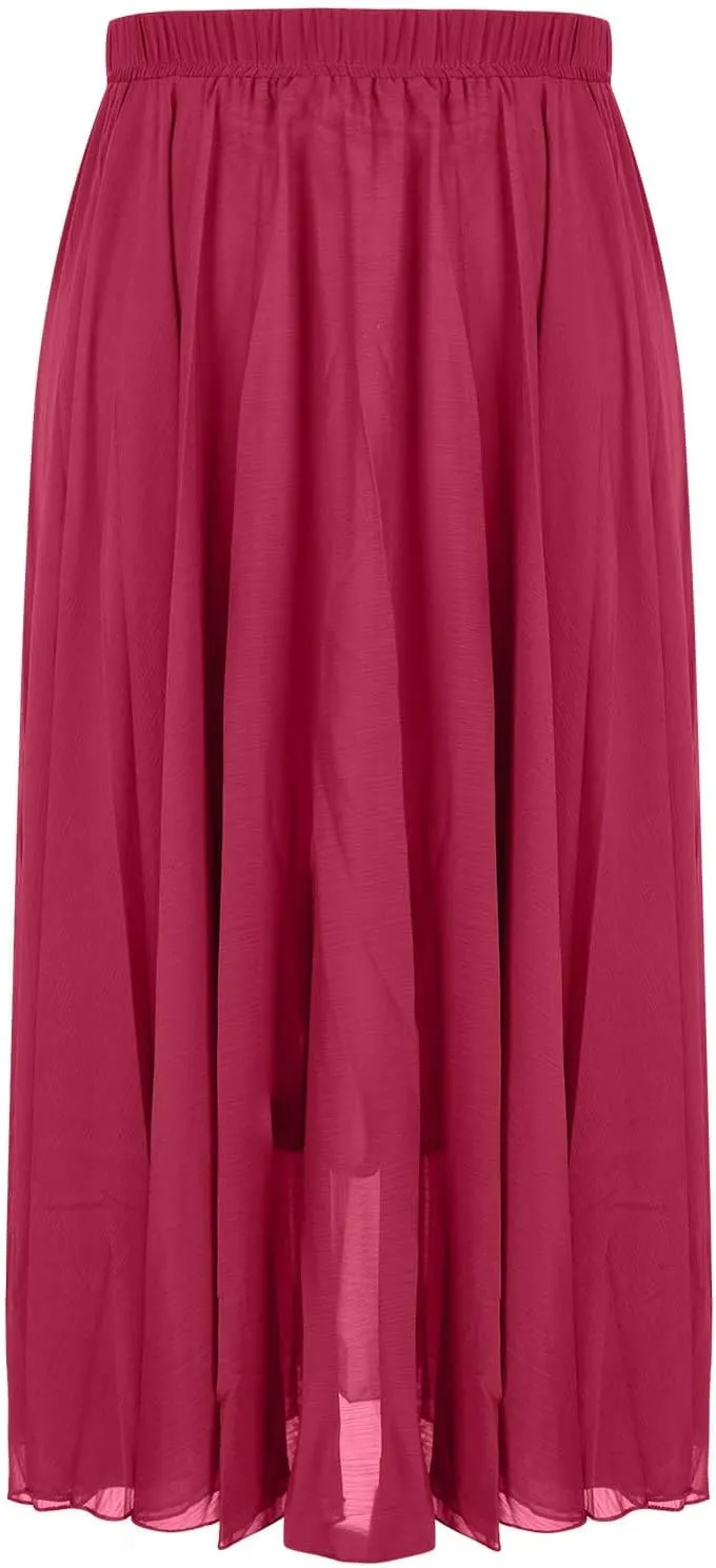 Summer Skirts for Women Vacation Elastic High Waisted Layer Flowy Beach Long Skirt Casual Solid Pleated Maxi Skirt