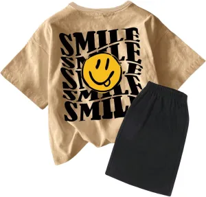 SweatyRocks Boy's 2 Piece Outfits Cute Letter Graphic T Shirts and Shorts Clothing Set