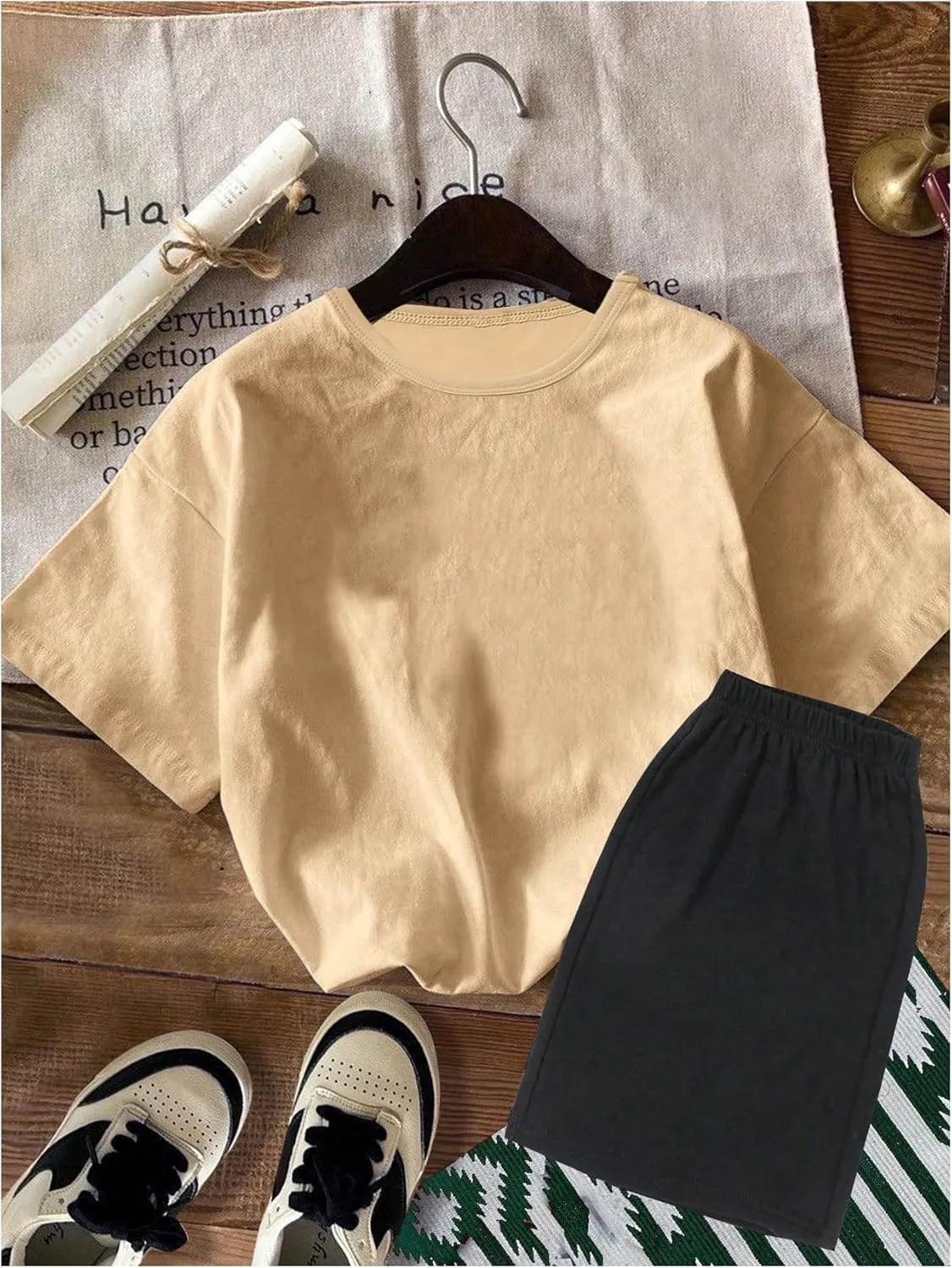 SweatyRocks Boy's 2 Piece Outfits Cute Letter Graphic T Shirts and Shorts Clothing Set