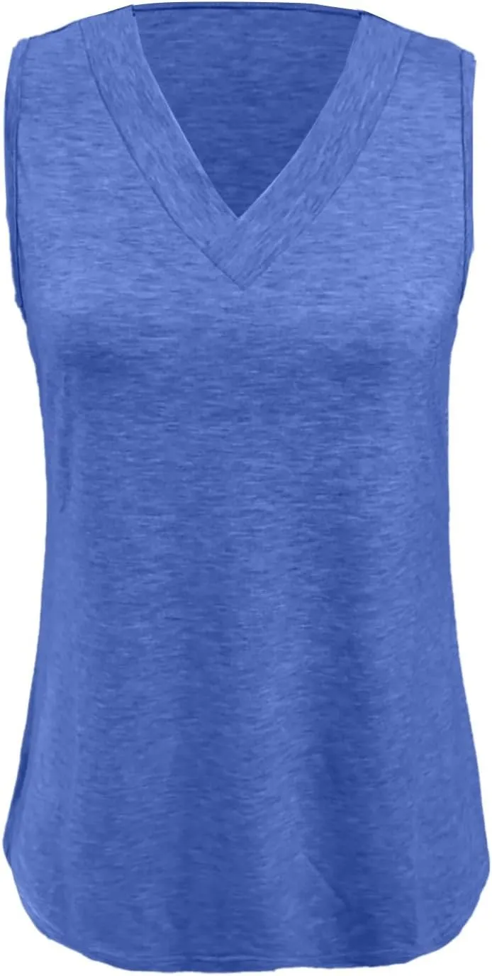 Tank Top for Women Summer V Neck T Shirts Dressy Casual Sleeveless Basic Tee Shirts Loose Vacation Beach