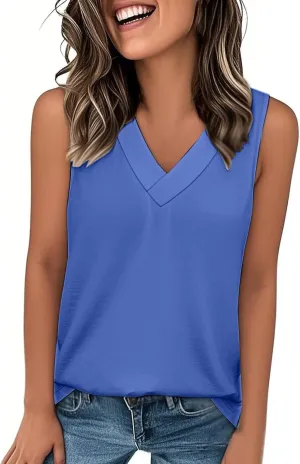 Tank Top for Women Summer V Neck T Shirts Dressy Casual Sleeveless Basic Tee Shirts Loose Vacation Beach