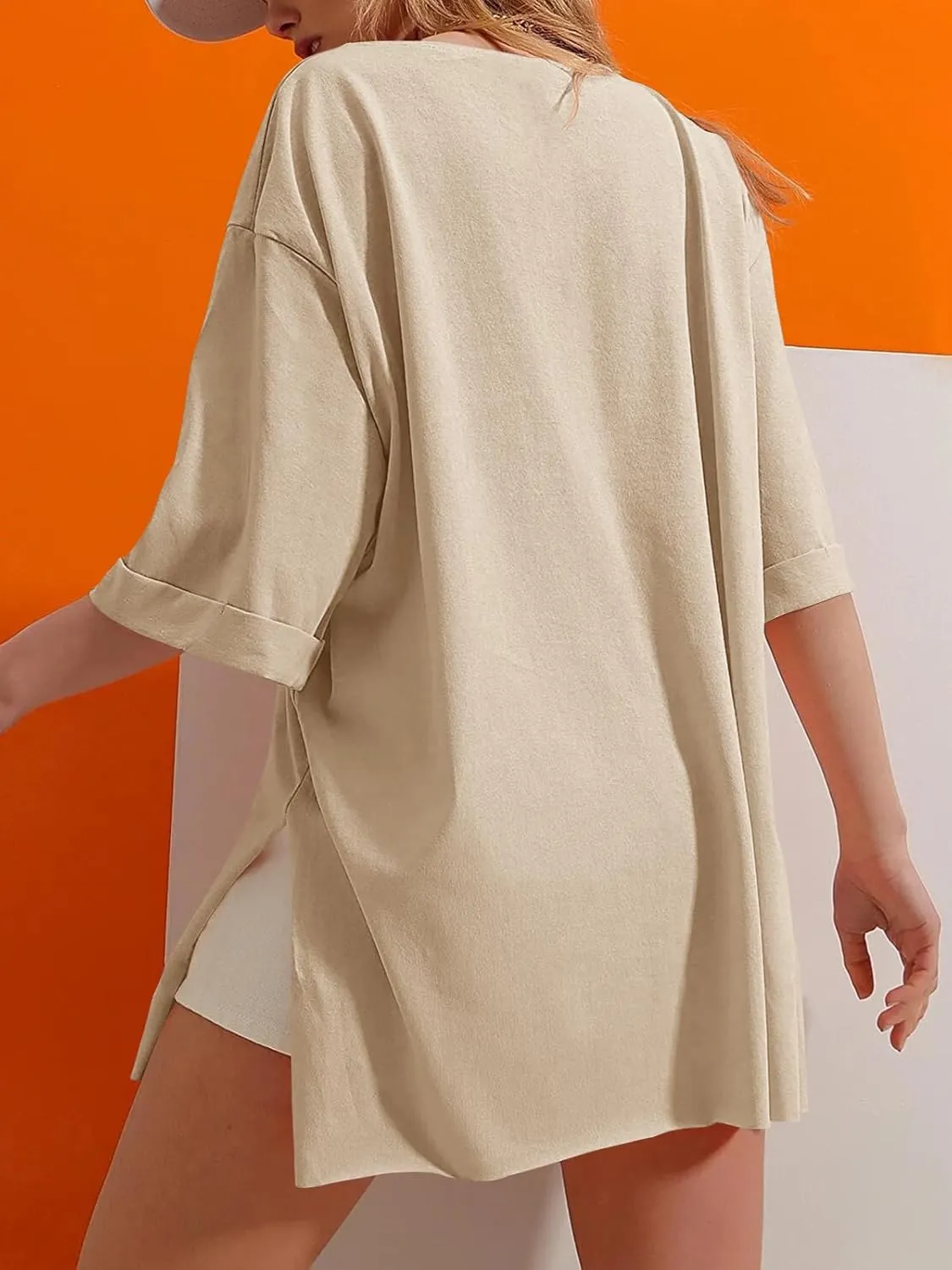 Tankaneo Womens Half Sleeve Oversized Tunic Tops Summer Basic Casual Loose Fit Crew Neck T-Shirt