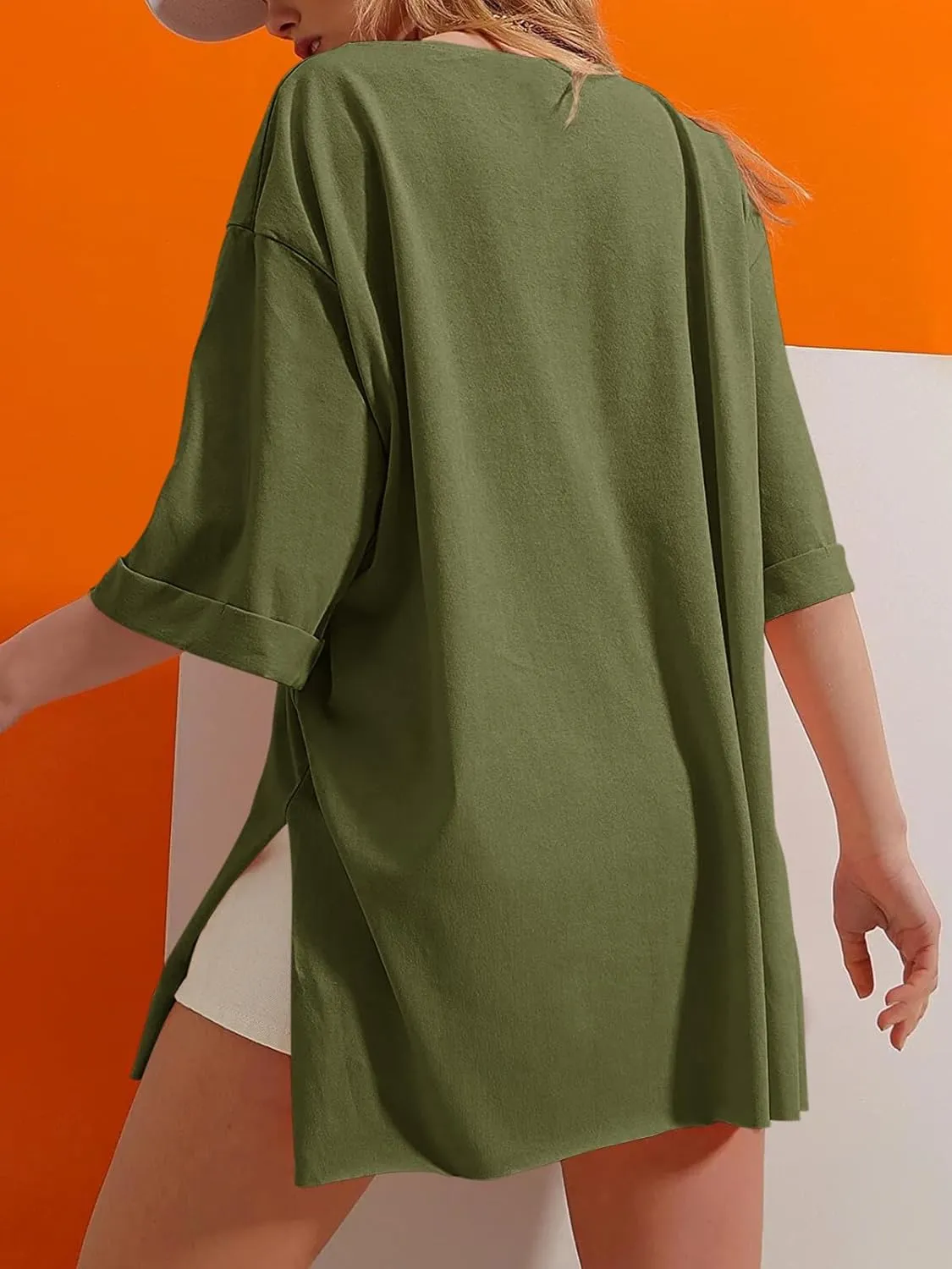Tankaneo Womens Half Sleeve Oversized Tunic Tops Summer Basic Casual Loose Fit Crew Neck T-Shirt