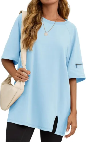 Tankaneo Womens Oversized Workout Tshirts Split Hem Raglan Short Sleeve Tops Summer Casual Loose Fit Tee Shirt