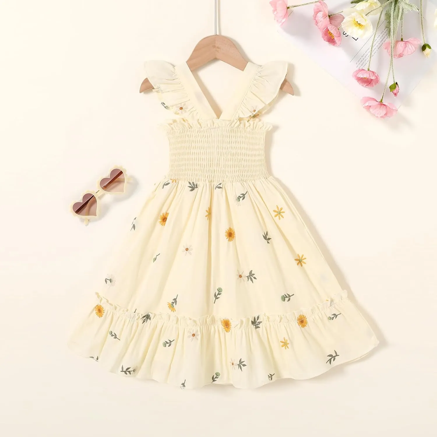 Toddler Baby Girls Dress Floral Embroidered Boho Sleeveless Beach Butterfly Sundress
