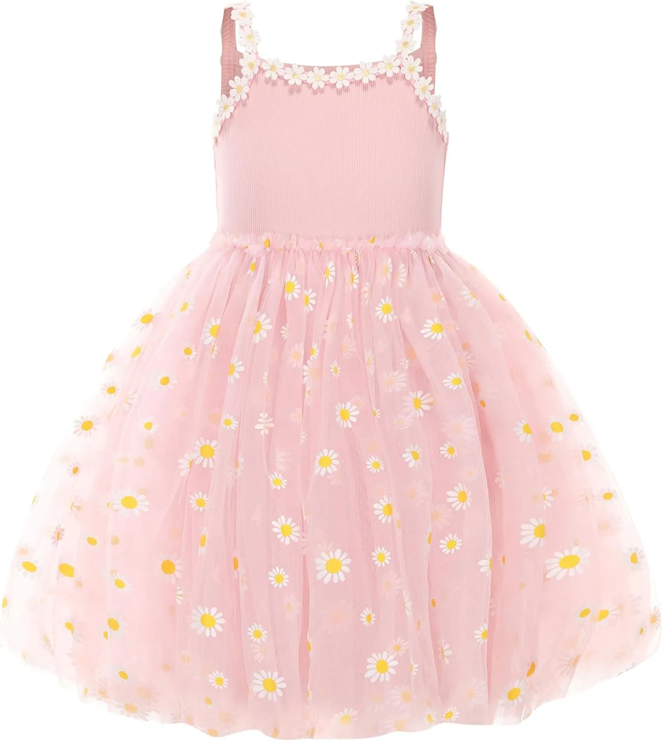 Toddler Girls Dress Cotton Princess Tulle Dresses Daisy Hem Tutu Kids Casual Sundress18M-8 Years