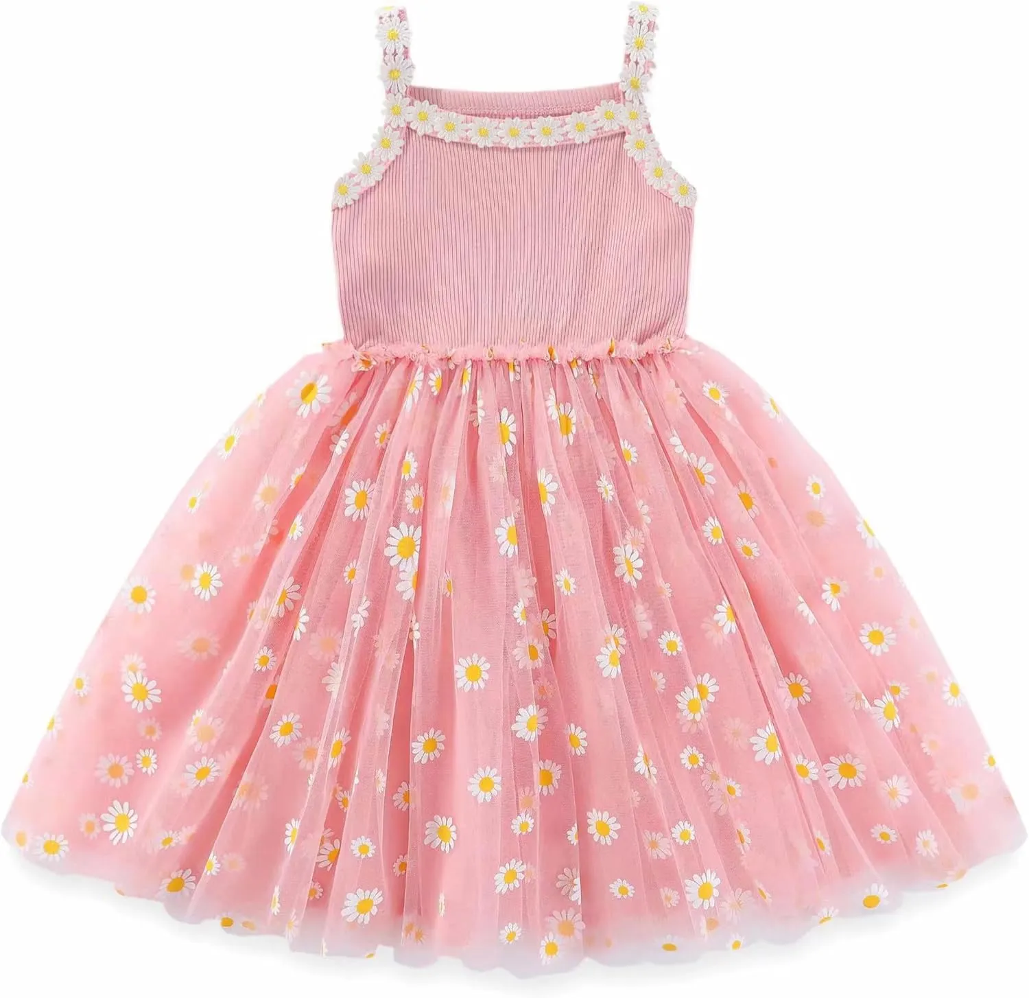 Toddler Girls Dress Cotton Princess Tulle Dresses Daisy Hem Tutu Kids Casual Sundress18M-8 Years