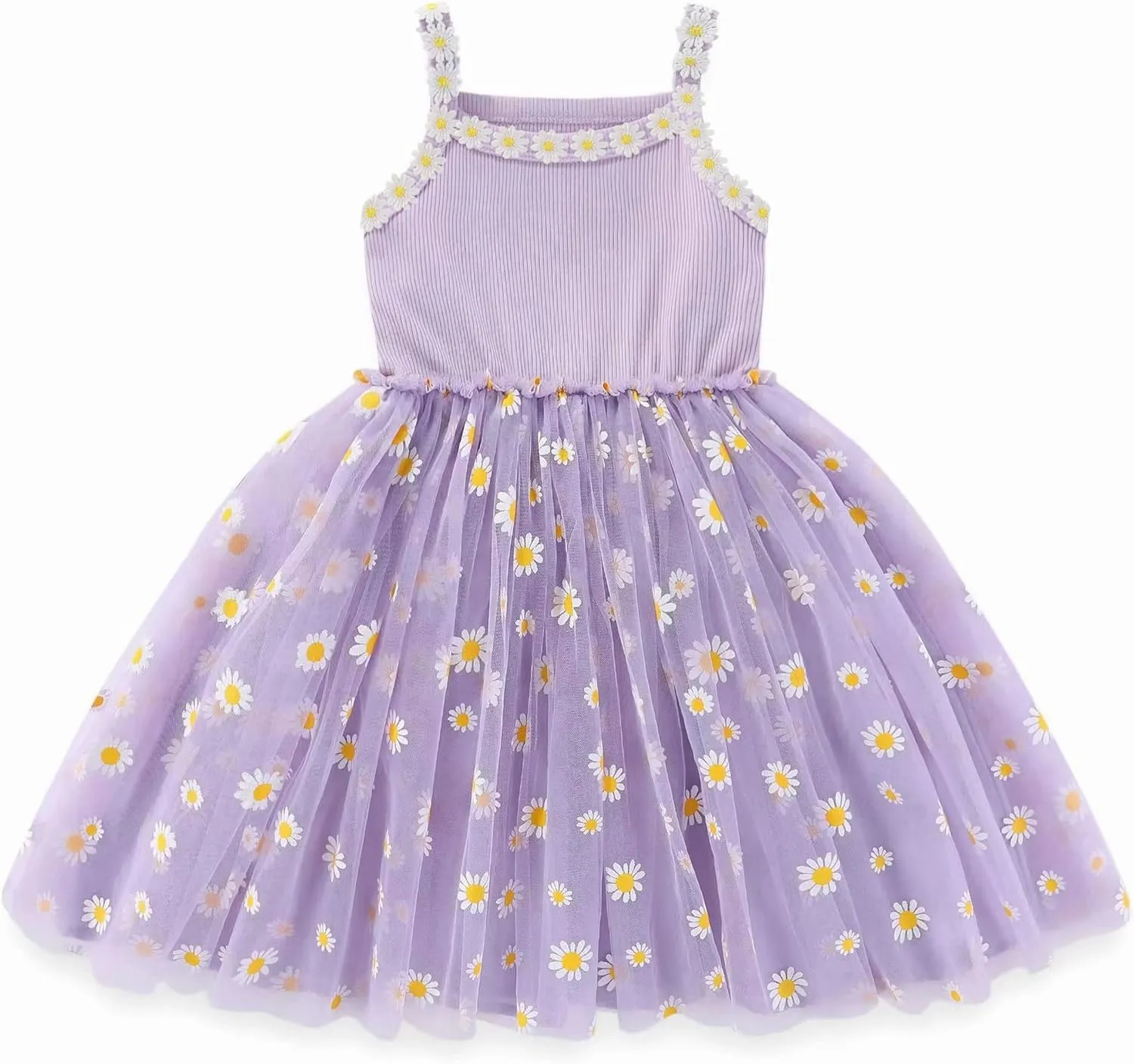 Toddler Girls Dress Cotton Princess Tulle Dresses Daisy Hem Tutu Kids Casual Sundress18M-8 Years