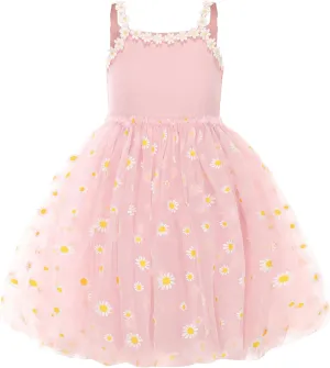 Toddler Girls Dress Cotton Princess Tulle Dresses Daisy Hem Tutu Kids Casual Sundress18M-8 Years