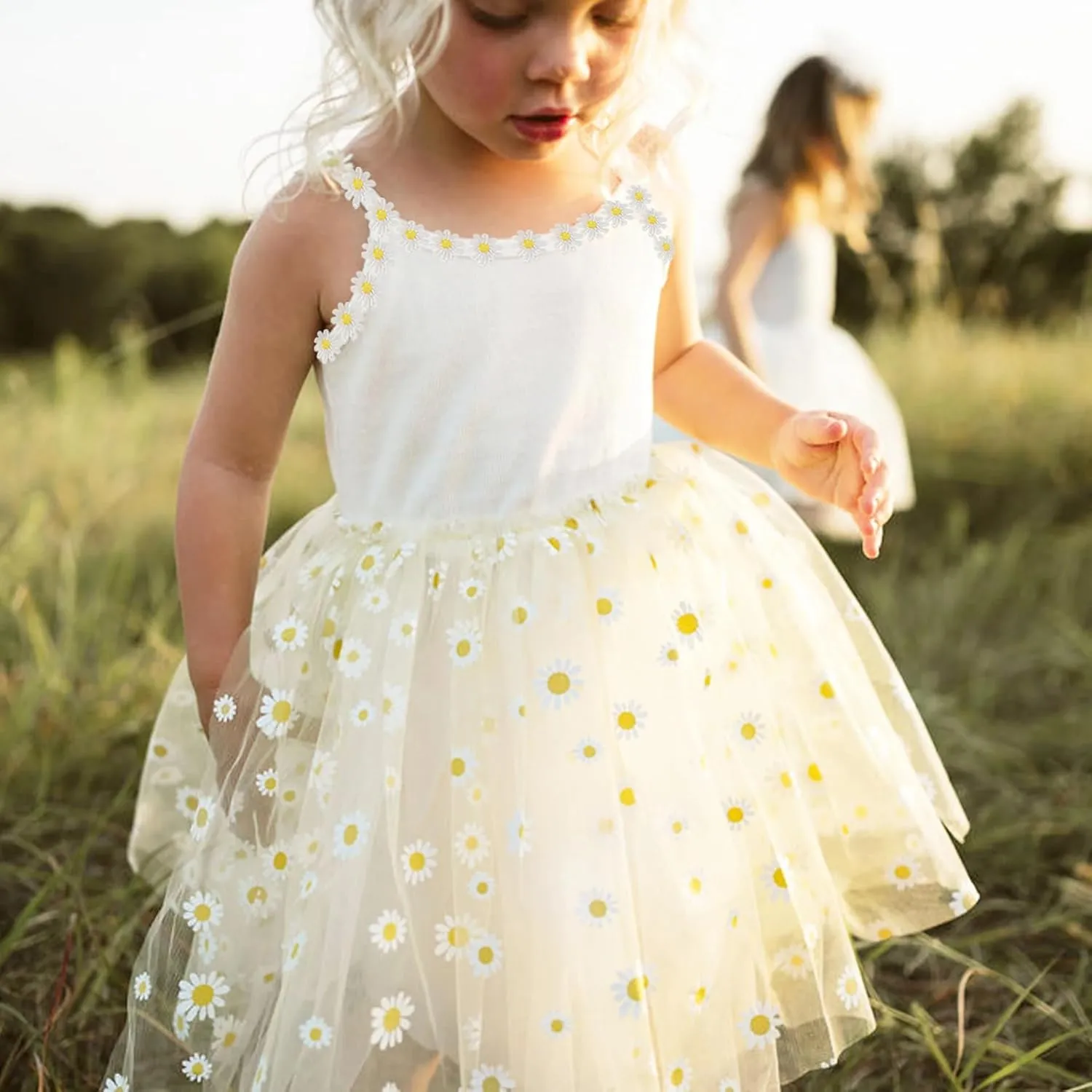 Toddler Girls Dress Cotton Princess Tulle Dresses Daisy Hem Tutu Kids Casual Sundress18M-8 Years