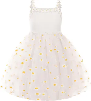 Toddler Girls Dress Cotton Princess Tulle Dresses Daisy Hem Tutu Kids Casual Sundress18M-8 Years