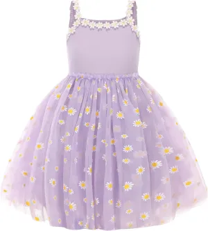 Toddler Girls Dress Cotton Princess Tulle Dresses Daisy Hem Tutu Kids Casual Sundress18M-8 Years