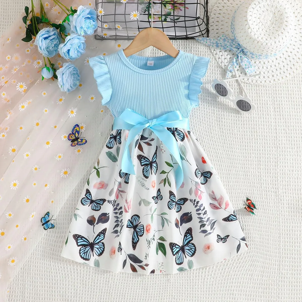 Toddler Girls Dress, Ruffle Sleeveless Summer Baby Girl Fashion Dresses 3-8Y