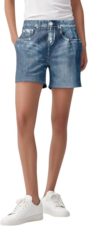 TWGONE Womens Sweatpants Shorts Stretchy High Waisted Denim Printed Bermuda Shorts Sweat Pants That Look Like Jeans