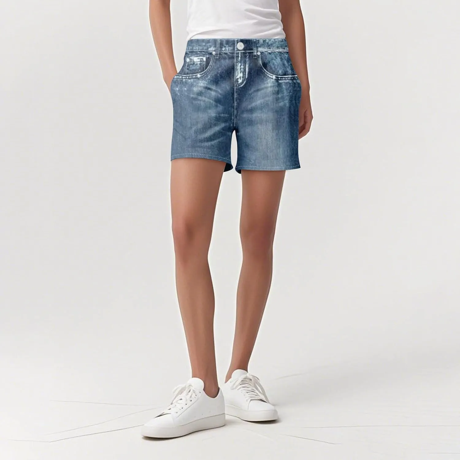 TWGONE Womens Sweatpants Shorts Stretchy High Waisted Denim Printed Bermuda Shorts Sweat Pants That Look Like Jeans