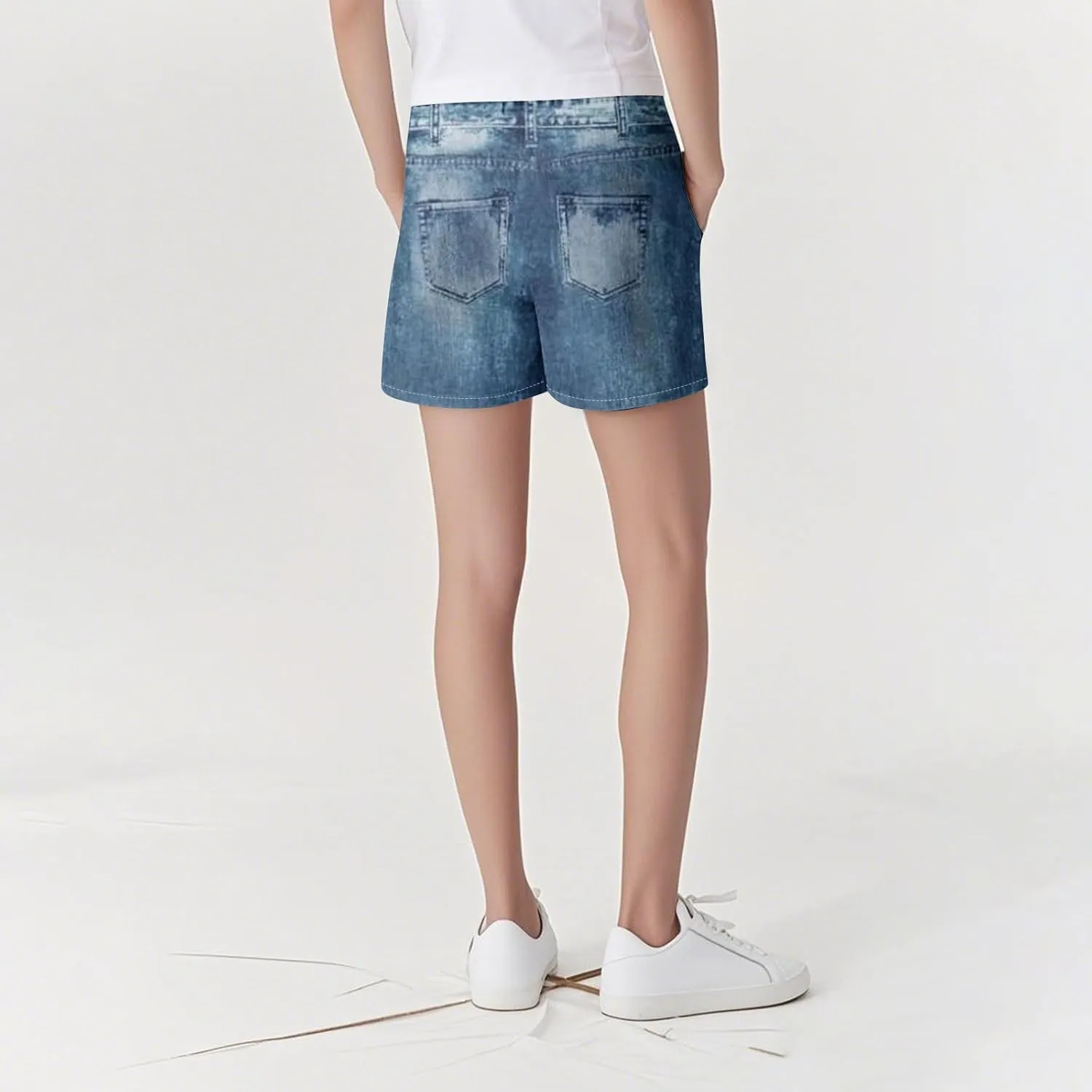 TWGONE Womens Sweatpants Shorts Stretchy High Waisted Denim Printed Bermuda Shorts Sweat Pants That Look Like Jeans