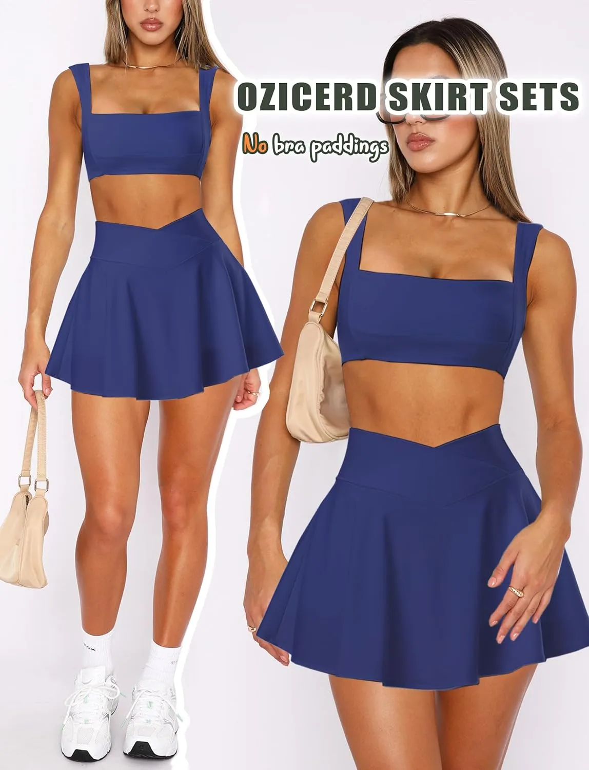 Two Piece Tennis Skirt Sets for Women 2 Piece Mini Skirt Set Going Out Golf Skort Athletic Skirt Pickleball Outfit