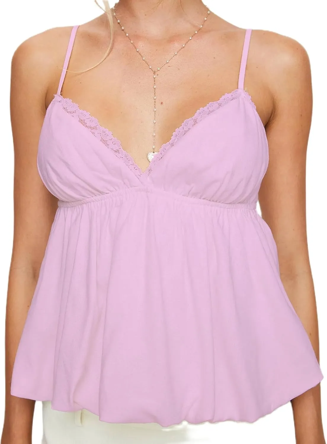 UAURORAO Women Y2K Babydoll Tank Top Spaghetti Strap Peplum Tops V Neck Aesthetic Preppy Going Out Shirts
