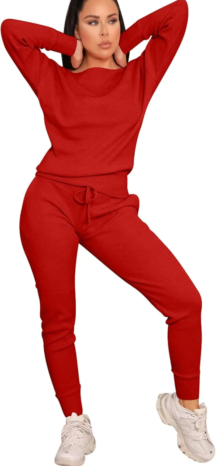 VASAUGE Women's Workout 2 Piece Tracksuit Outfits Long Sleeve Tops Track Sweat Suits Jogger Pants Sets Sweatsuit