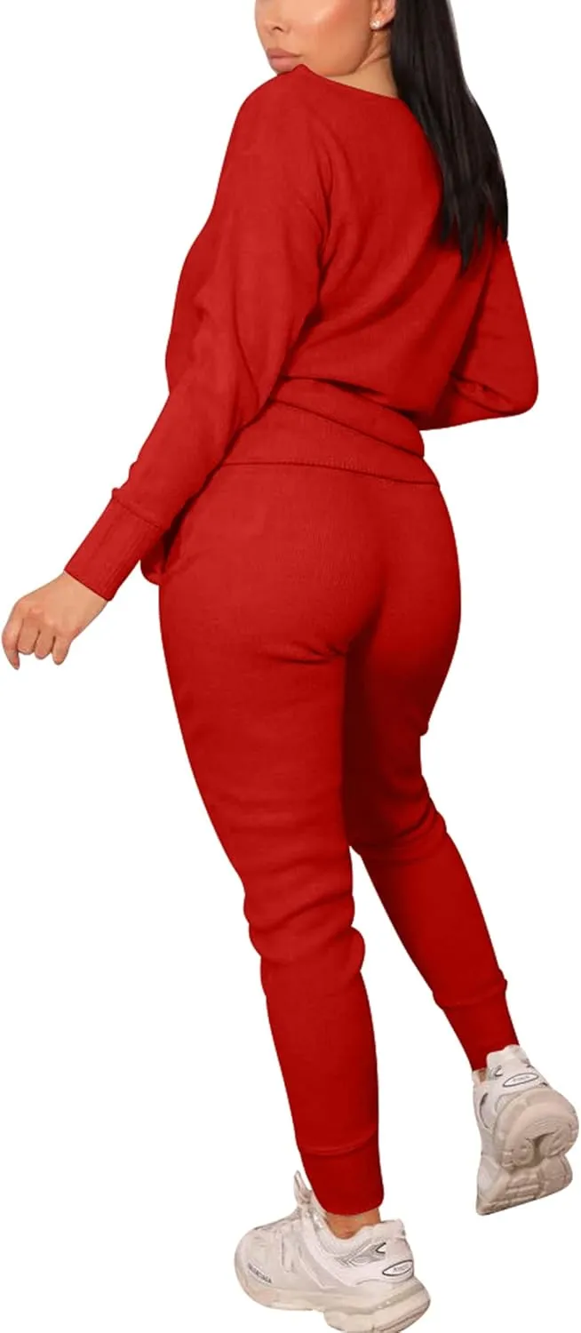 VASAUGE Women's Workout 2 Piece Tracksuit Outfits Long Sleeve Tops Track Sweat Suits Jogger Pants Sets Sweatsuit