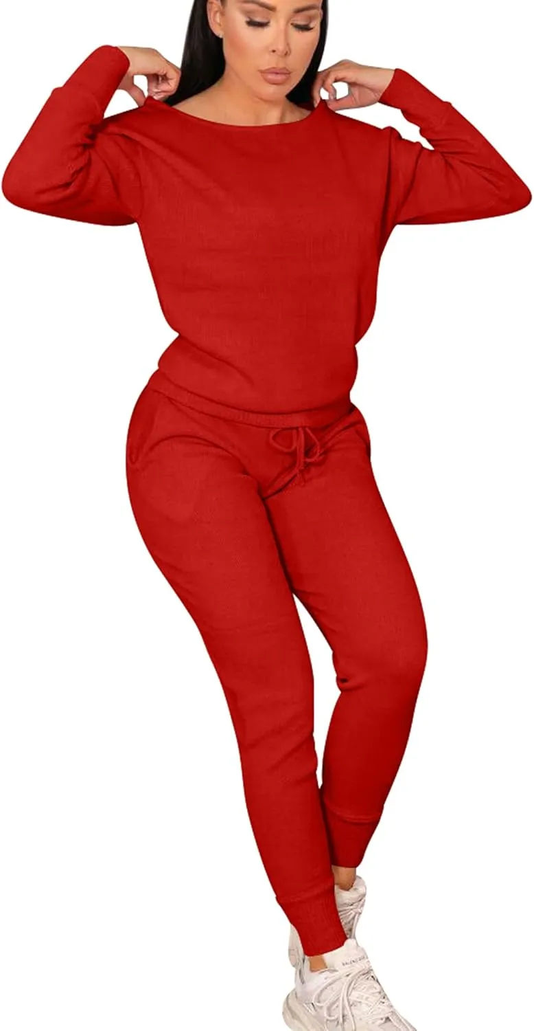 VASAUGE Women's Workout 2 Piece Tracksuit Outfits Long Sleeve Tops Track Sweat Suits Jogger Pants Sets Sweatsuit