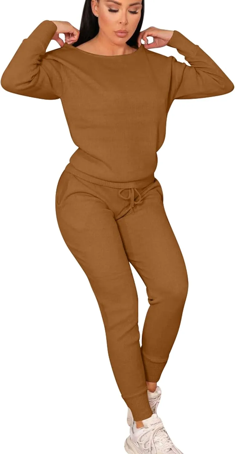 VASAUGE Women's Workout 2 Piece Tracksuit Outfits Long Sleeve Tops Track Sweat Suits Jogger Pants Sets Sweatsuit