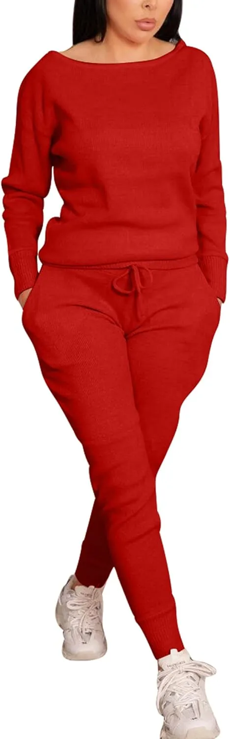 VASAUGE Women's Workout 2 Piece Tracksuit Outfits Long Sleeve Tops Track Sweat Suits Jogger Pants Sets Sweatsuit