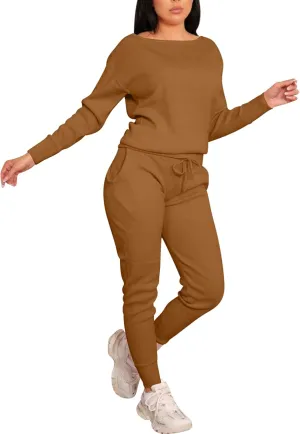 VASAUGE Women's Workout 2 Piece Tracksuit Outfits Long Sleeve Tops Track Sweat Suits Jogger Pants Sets Sweatsuit