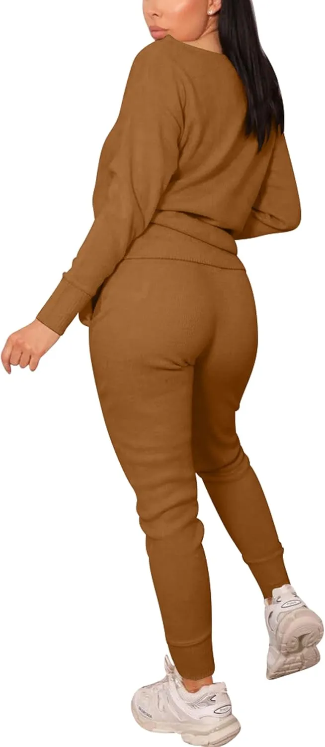 VASAUGE Women's Workout 2 Piece Tracksuit Outfits Long Sleeve Tops Track Sweat Suits Jogger Pants Sets Sweatsuit