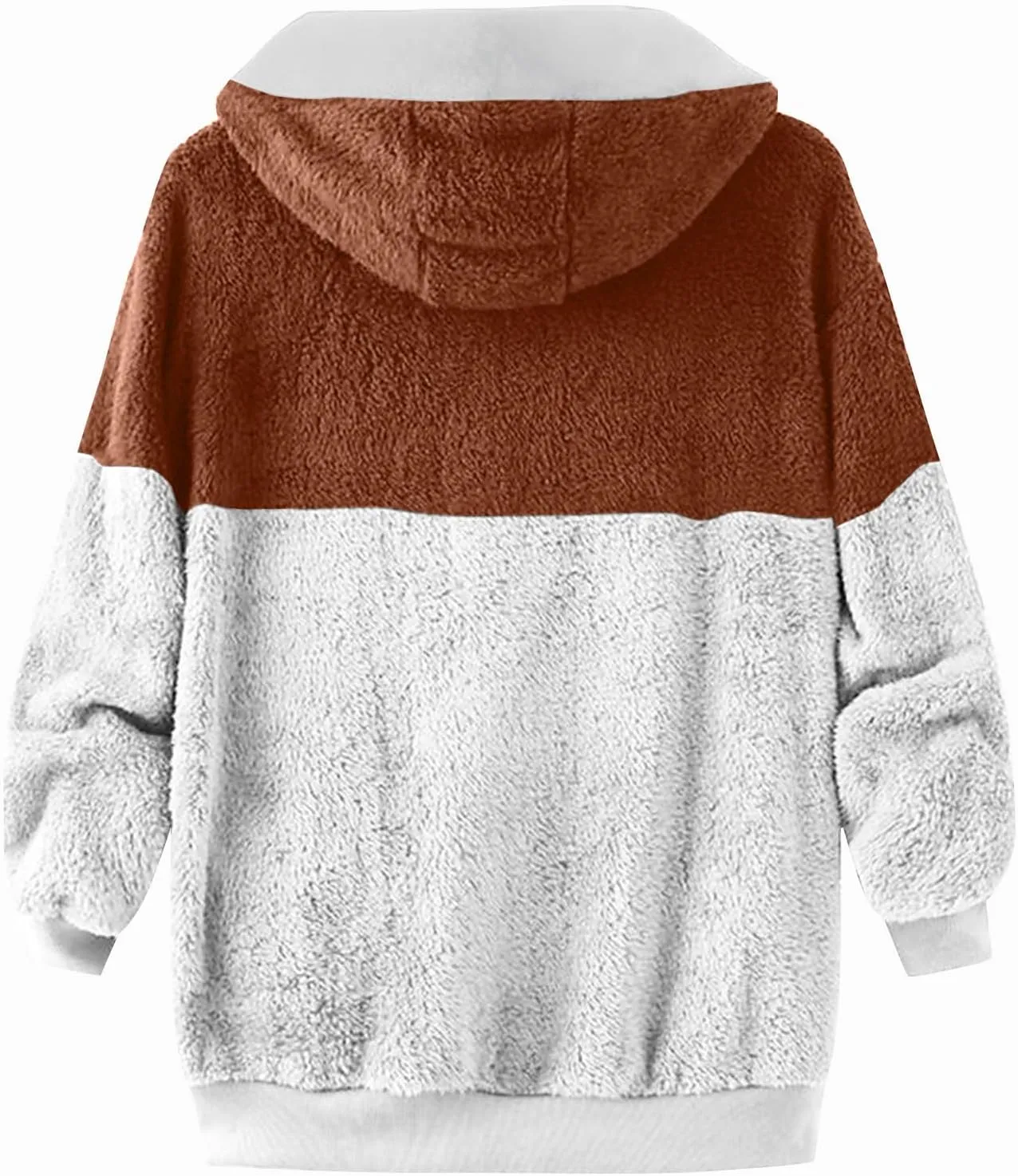 WENKOMG1 Fuzzy Sherpa Oversized Sweatshirt for Men Color Block Zip Up Hoodies Winter Fall Cozy Warm Comfy Fluffy Coat