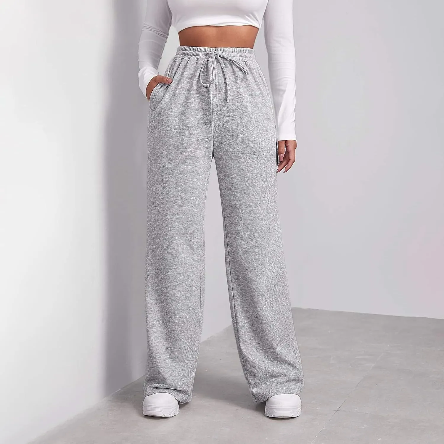 Wide Leg Sweatpants Women Baggy High Waisted Y2k Athletic Sweat Pants Casual Comfy Cotton Joggers with Pockets
