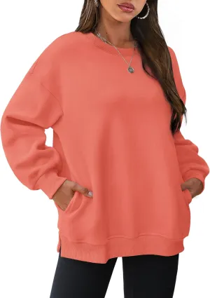 WIHOLL Womens Oversized Sweatshirts Crewneck Long Sleeve Tops Fleece Pullover Fall Fashion Clothes with Pocket