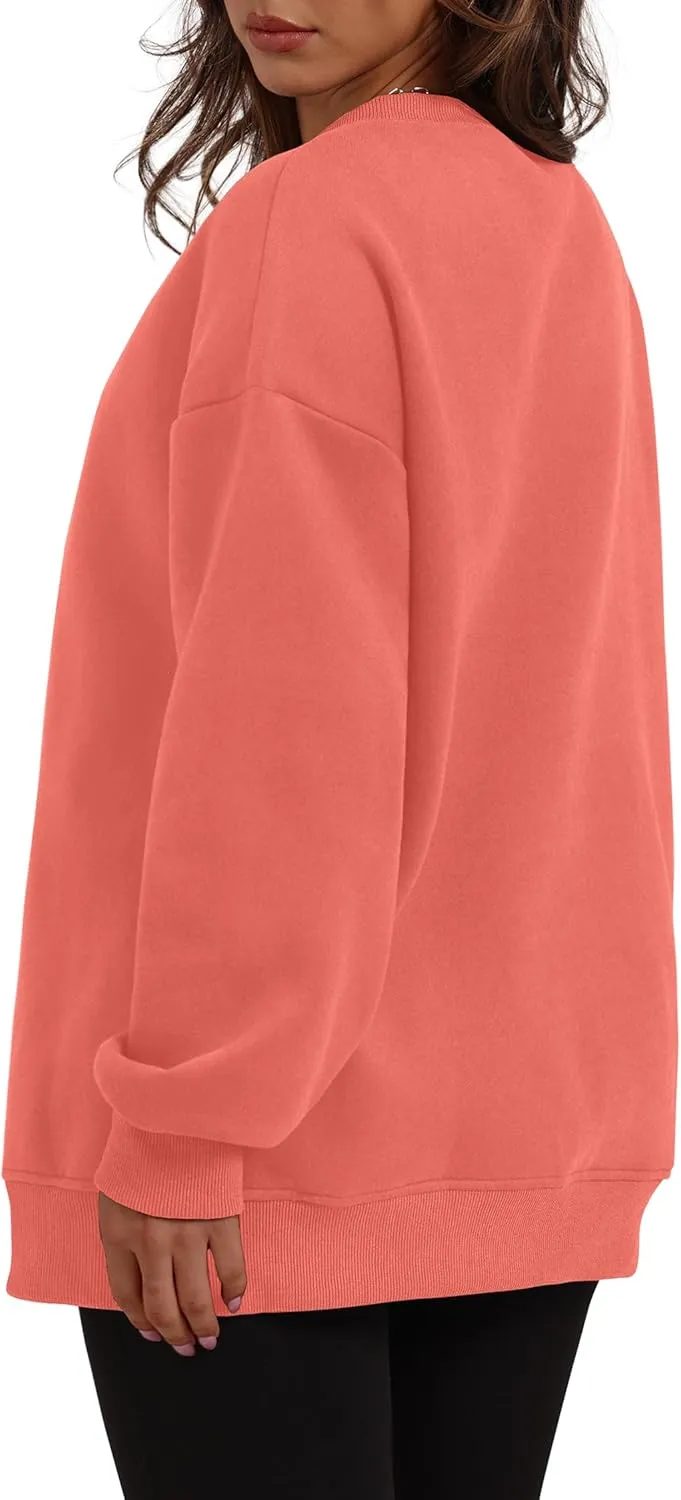 WIHOLL Womens Oversized Sweatshirts Crewneck Long Sleeve Tops Fleece Pullover Fall Fashion Clothes with Pocket