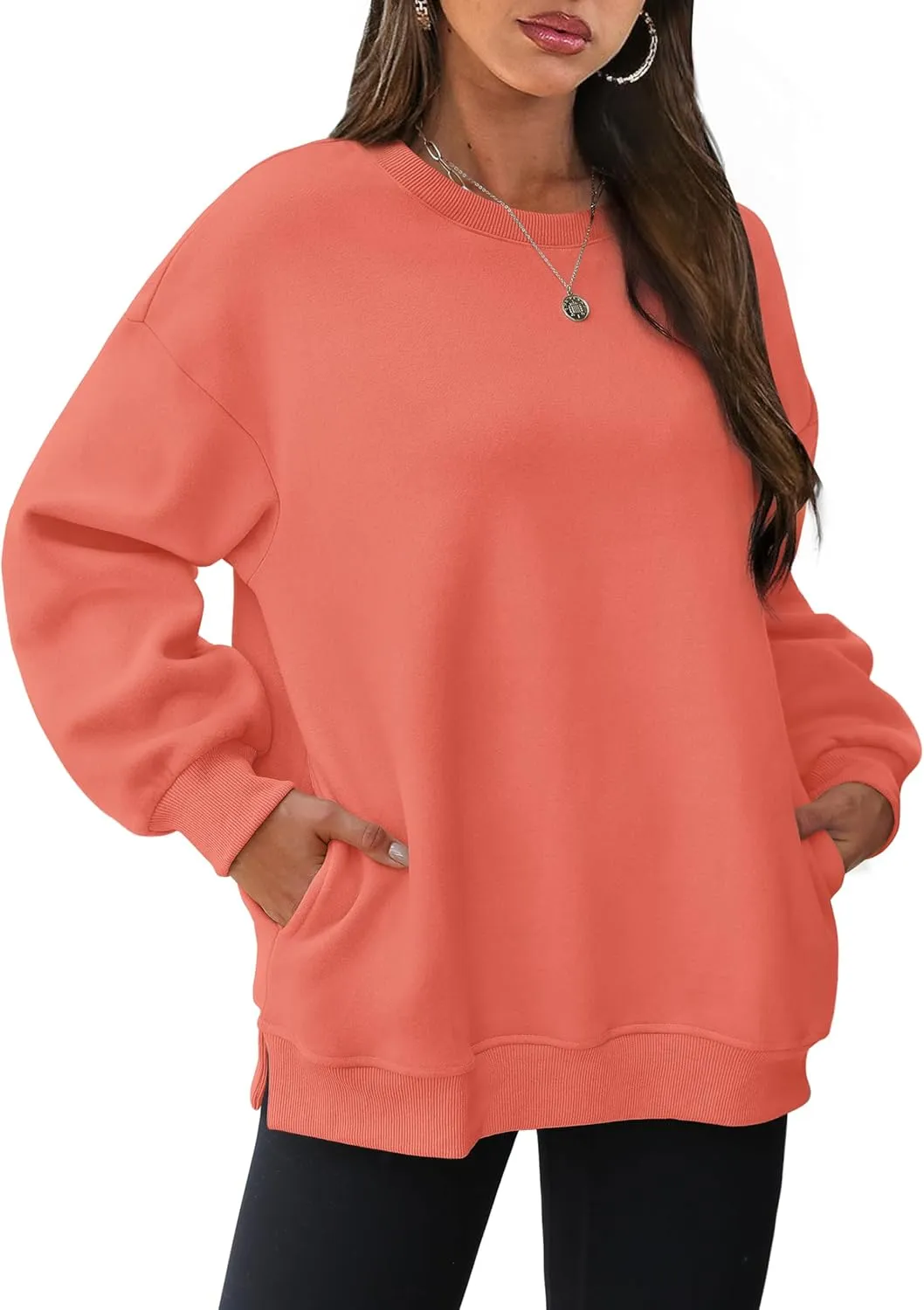 WIHOLL Womens Oversized Sweatshirts Crewneck Long Sleeve Tops Fleece Pullover Fall Fashion Clothes with Pocket