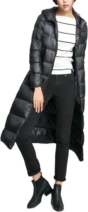 Winter Women Long Hooded Down Puffer Jacket Light Down Coat Parkas Outerwear Tops