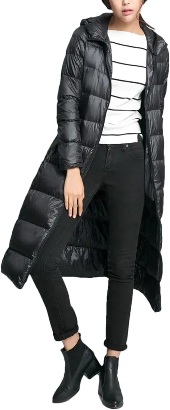 Winter Women Long Hooded Down Puffer Jacket Light Down Coat Parkas Outerwear Tops
