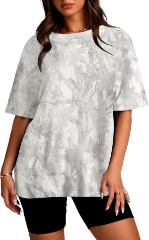 Women Camo Tee Shirt for Men Maple Leaf Print Oversized T Shirt Short Sleeve Summer Casual Tee Tops