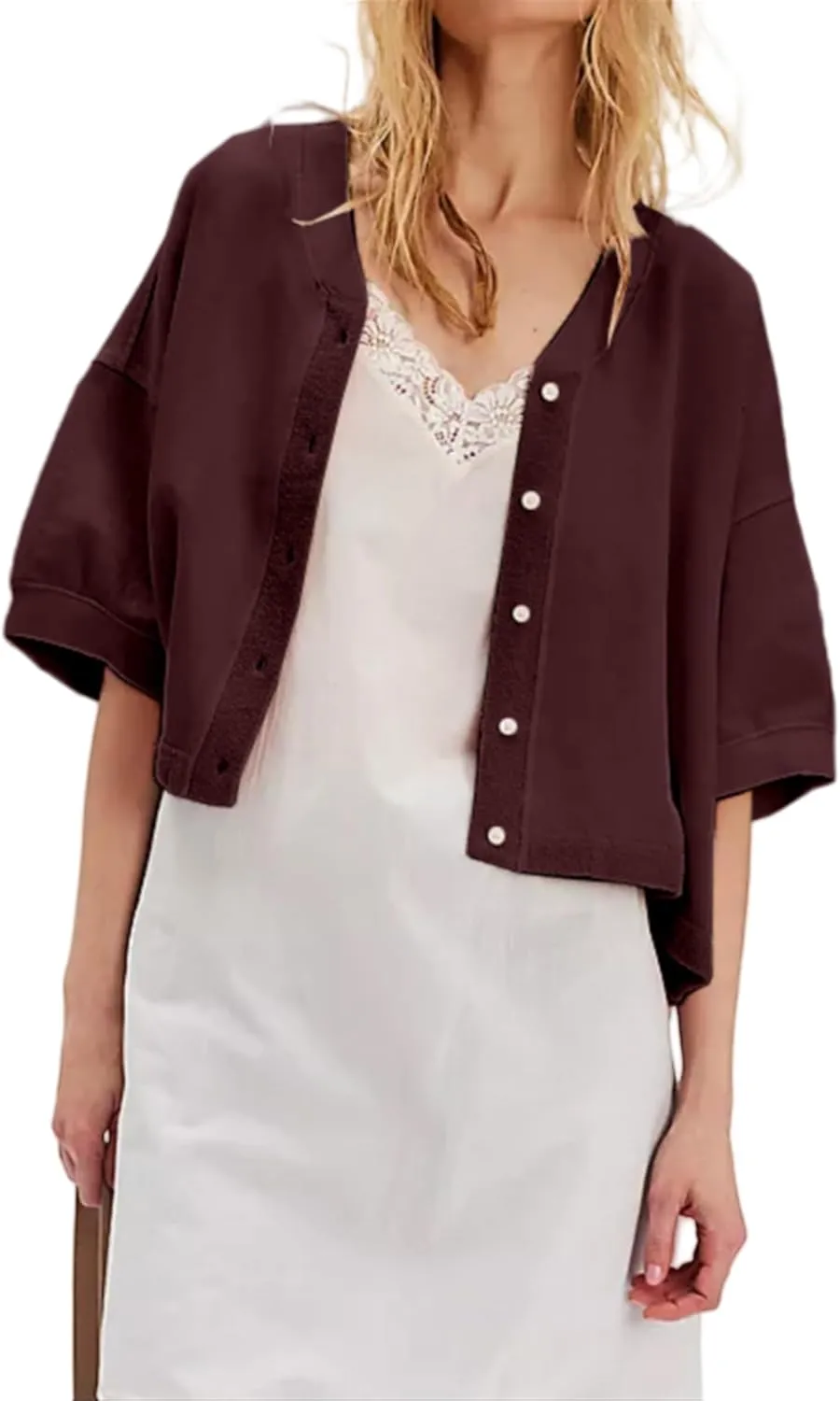 Women Cropped Cardigan T-Shirt Y2k Girls Casual Shirt Short Sleeve Button Down Open Front Loose Tee Crop Tops