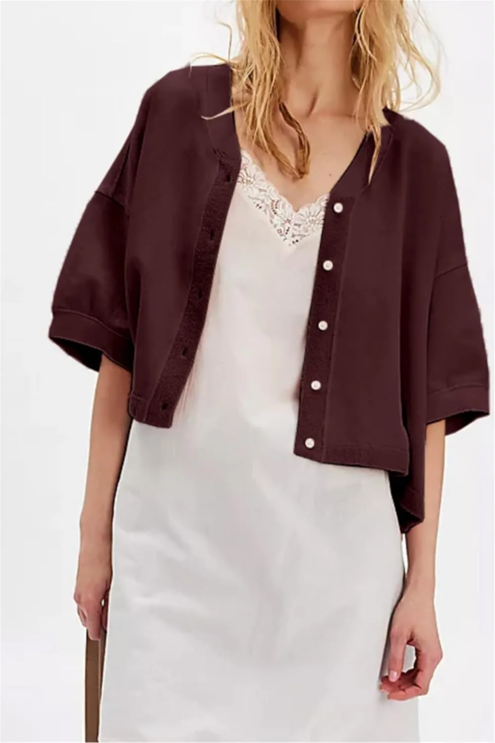 Women Cropped Cardigan T-Shirt Y2k Girls Casual Shirt Short Sleeve Button Down Open Front Loose Tee Crop Tops