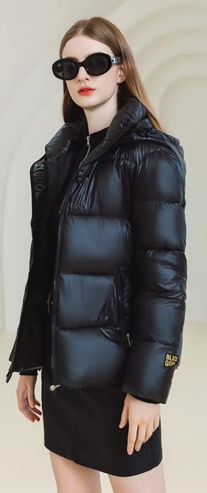 Women Cute Solid Casual Lapel Hooed Zip Down Jacket Pockets Quilted Parka Jacket Puffer Warm Thicken Coat