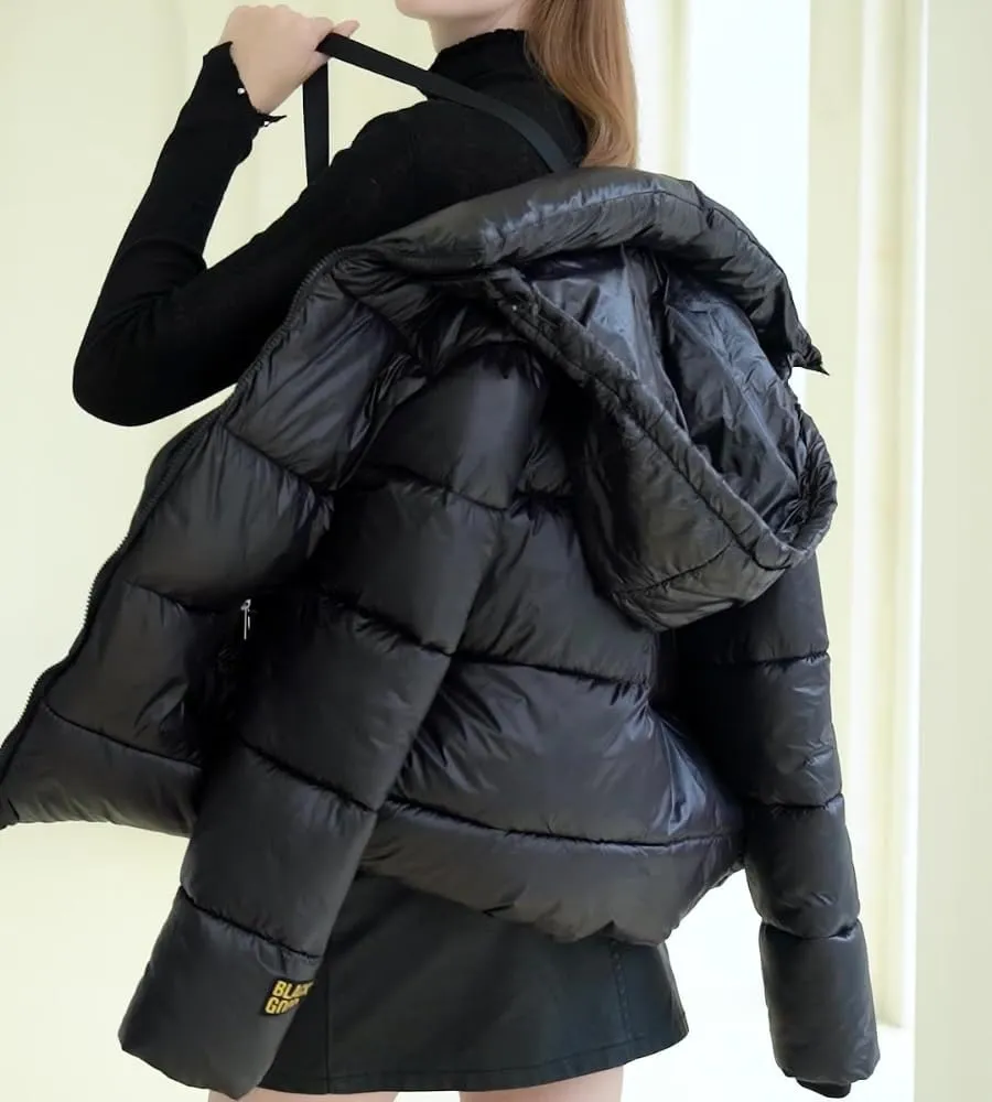 Women Cute Solid Casual Lapel Hooed Zip Down Jacket Pockets Quilted Parka Jacket Puffer Warm Thicken Coat