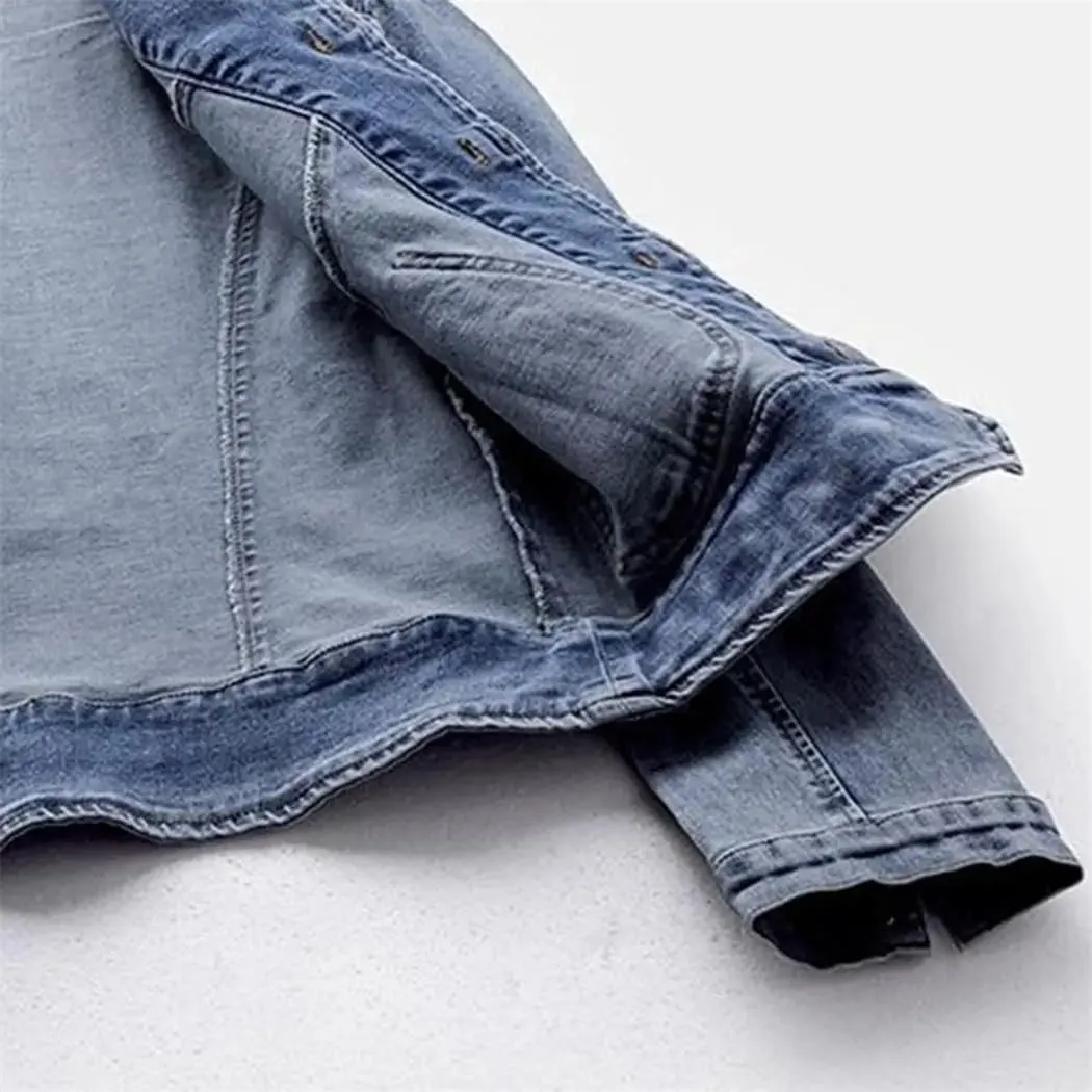 Women Denim Jacket Elegant Chinese Style Denim Coat With Embroidery Slim Fit Long Sleeve Jacket With Turn-Down