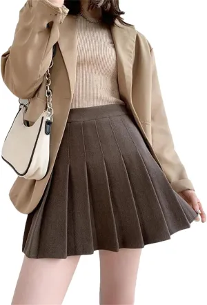 Women High Waist Mini Wool Skirts School Short Tennis Casual Pleated Skirts