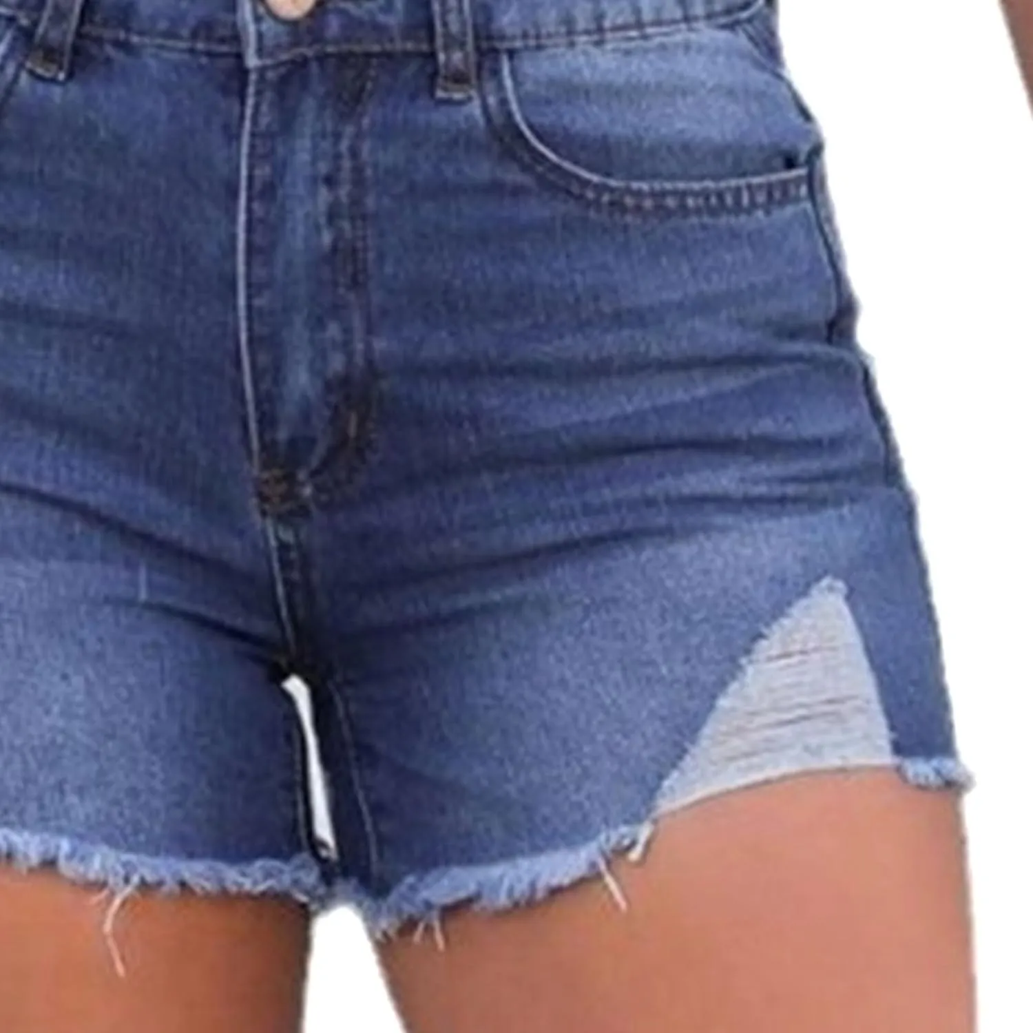 Women High Waisted Skinny Stretchy Denim Shorts Casual Summer Frayed Raw Hem Distressed Ripped Short Jeans